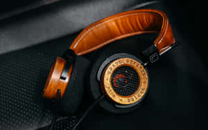 Luxury Wooden Headphones Black Background Wallpaper