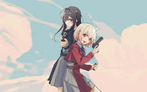 Lycoris Recoil Anime Duo Action Pose Wallpaper