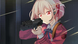 Lycoris Recoil Character Aiming Pistol Wallpaper