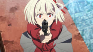 Lycoris Recoil Character Aiming Pistol Wallpaper