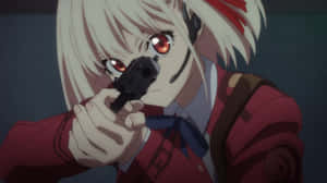 Lycoris Recoil Character Aiming Pistol Wallpaper