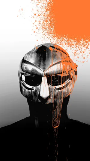 M F Doom Mask Orange Splash Wallpaper