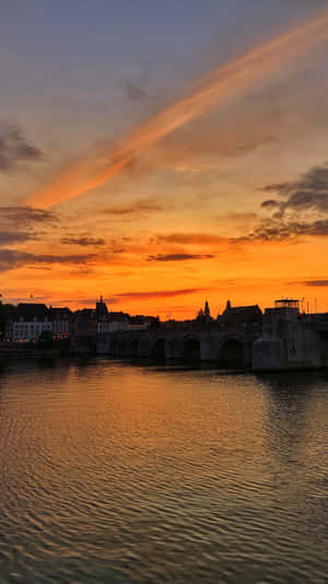 Maastricht Sunset Over River Maas Wallpaper