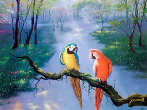 Macaw Parrots Painting Wallpaper