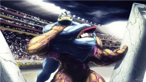 Machamp Wrestling With Conkeldurr Wallpaper