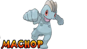 Machop Illustration With Name White Background Wallpaper