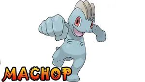 Machop Illustration With Name White Background Wallpaper