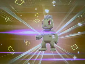 Machop Pokemon With Geometric Background Wallpaper