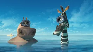 Madagascar3 Hippoand Zebra At Sea Wallpaper