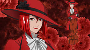 Madam Red Confidently Posing In Her Elegant Red Dress Wallpaper