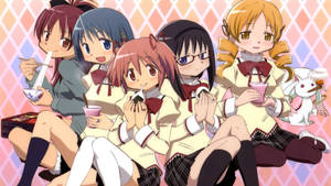 Madoka Magica Characters On A Picnic Wallpaper