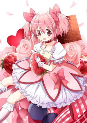 Madoka Magica Kaname And Strawberry Wallpaper