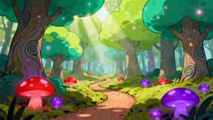 Magical Cartoon Forest Path Wallpaper