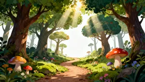 Magical Cartoon Forest Path Wallpaper