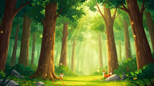 Magical Cartoon Forest Scene Wallpaper