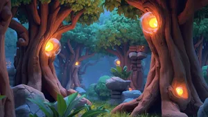 Magical Cartoon Forest Trees Wallpaper