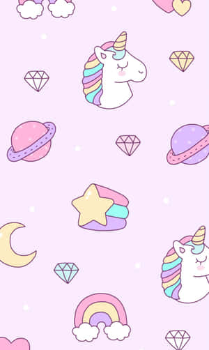 Magical Kawaii Unicorn In A Starry Night Sky Wallpaper