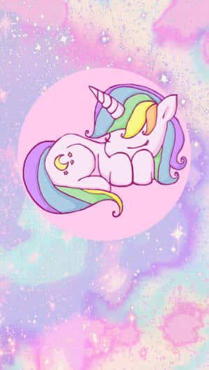 Magical Kawaii Unicorn With Rainbow Backdrop Wallpaper