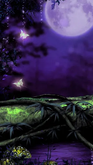 Magical Night Forest Dark Purple Wallpaper