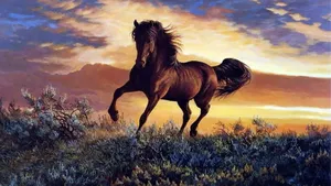 Magnificent Brown Horse Galloping In Nature Wallpaper