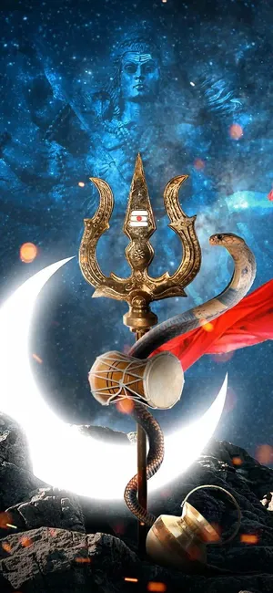 Mahadev Trishul And Moon Wallpaper