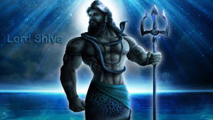 Mahakal 3d Holding Trishula With Blue Light Wallpaper