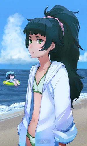 Maho Hiyajo Striking A Pose In Her Signature Lab Coat Wallpaper