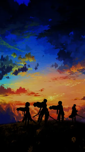 Main Characters Silhouette Attack On Titan Iphone Wallpaper