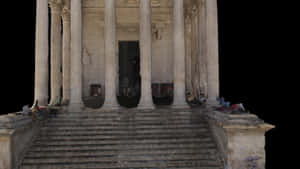 Maison Carrée Steps Black Background Wallpaper