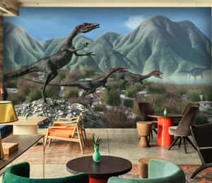 Majestic 3d Dinosaur Roaming In A Vibrant Prehistoric Landscape Wallpaper