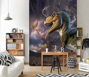 Majestic 3d Dinosaur Roaming Through The Lush Prehistoric Landscape Wallpaper