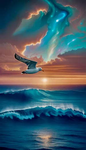 Majestic Albatross Sunset Flight Wallpaper