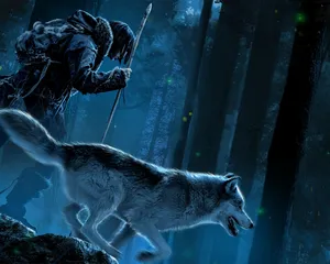 Majestic Alpha Wolf Stands Guard Wallpaper