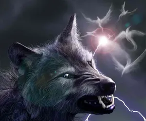 Majestic Angry Wolf In Moonlight Wallpaper