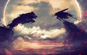 Majestic Anime Wolf Art Wallpaper