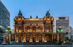 Majestic Architecture Of Theatro Municipal In Brazil Wallpaper