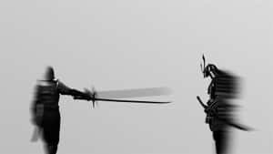 Majestic Black And White Samurai With Sword Wallpaper