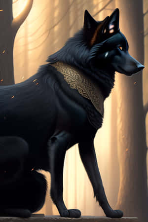 Majestic Black Wolf Fantasy Art Wallpaper