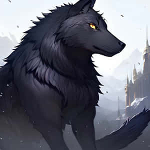 Majestic Black Wolf Fantasy Art Wallpaper