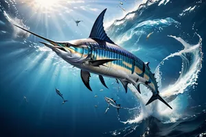 Majestic Blue Marlin Leaping Water Wallpaper