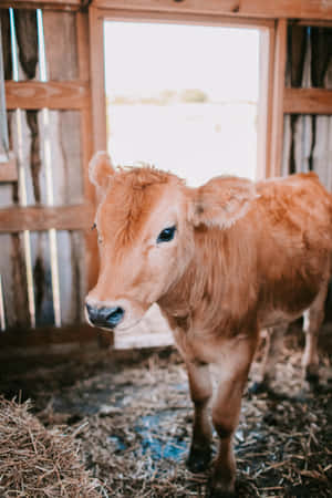 Majestic Brown Cow In A Picturesque Field Wallpaper