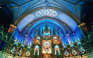 Majestic Ceiling Of Notre-dame Basilica In Montreal Wallpaper