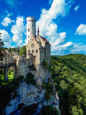 Majestic Clifftop Castle Skyline Wallpaper