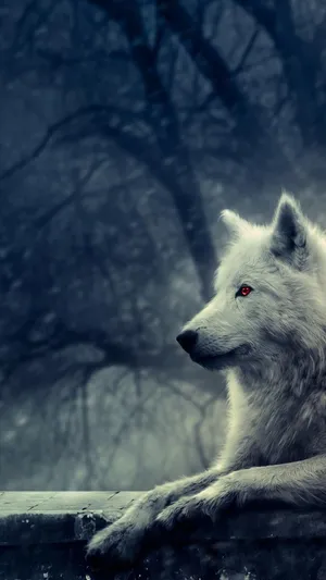 Majestic Dire Wolf Howling Under The Moonlight Wallpaper