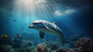 Majestic Dolphin Underwater Sunrays Wallpaper