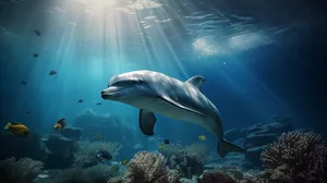 Majestic Dolphin Underwater Sunrays Wallpaper
