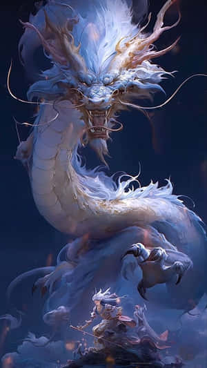 Majestic_ Dragon_and_ Warrior_ Encounter Wallpaper