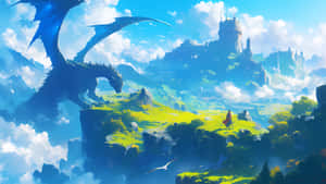 Majestic Dragon Over Fantasy Landscape Wallpaper