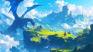 Majestic Dragon Over Fantasy Landscape Wallpaper