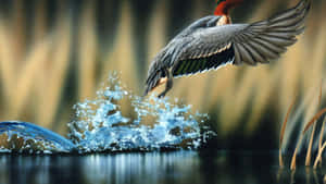 Majestic_ Duck_ Takeoff_ Water_ Splash Wallpaper